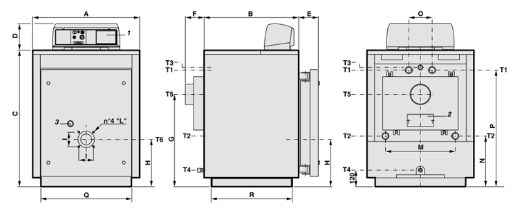 Габаритные размеры и подключения котлов TRIOPREX-N 65... TRIOPREX-N 85