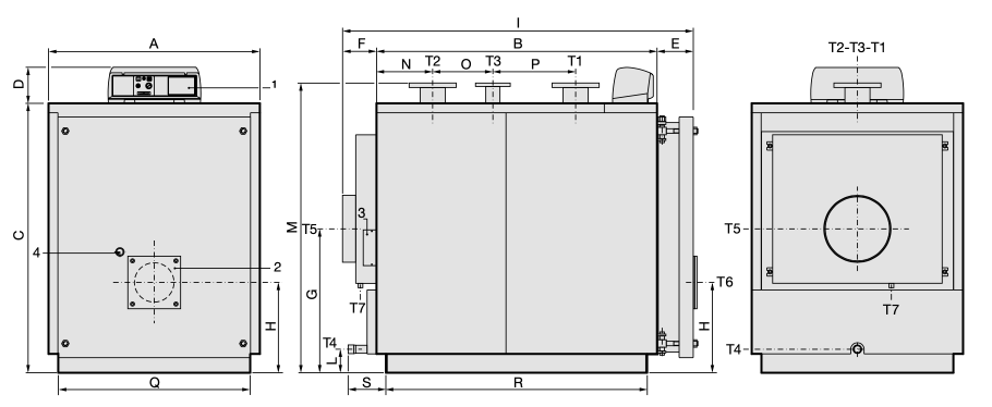 Габаритные размеры и подключения котлов TRISTAR 2S 300... TRISTAR 2S 870